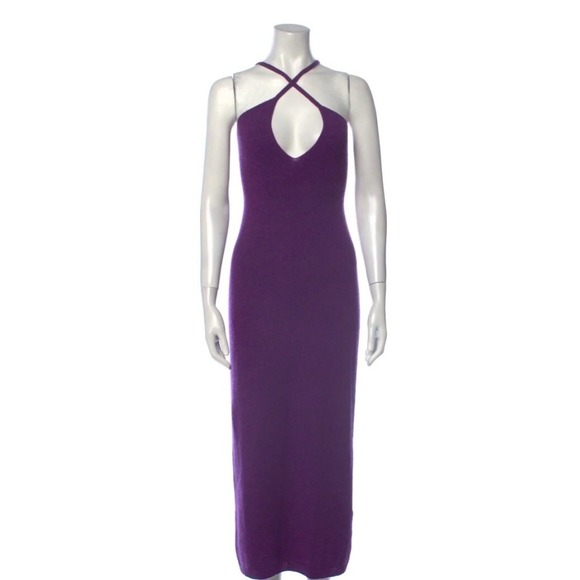 KHAITE Cashmere Knit Dress Purple Georgia Midi Maxi Slip Halter 2-Way M - Picture 6 of 12